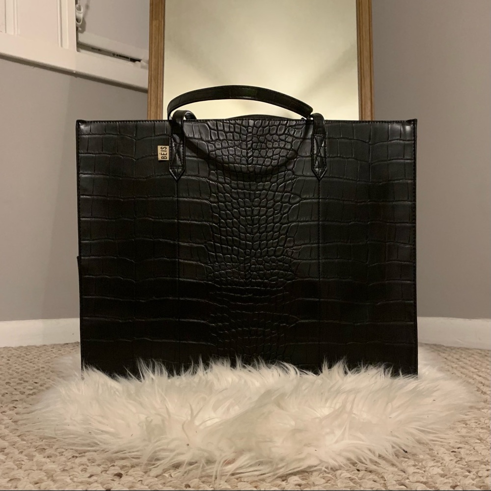 Béis Work Tote in Black Croc
